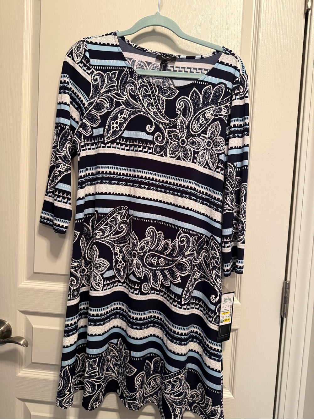 MSK Navy, Light Blue & White Patterned Midi Dress